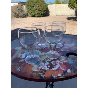 Anchor Hocking Beer Glasses • Set of 4 • Hollow Stem • 6¼” Vintage MCM Barware